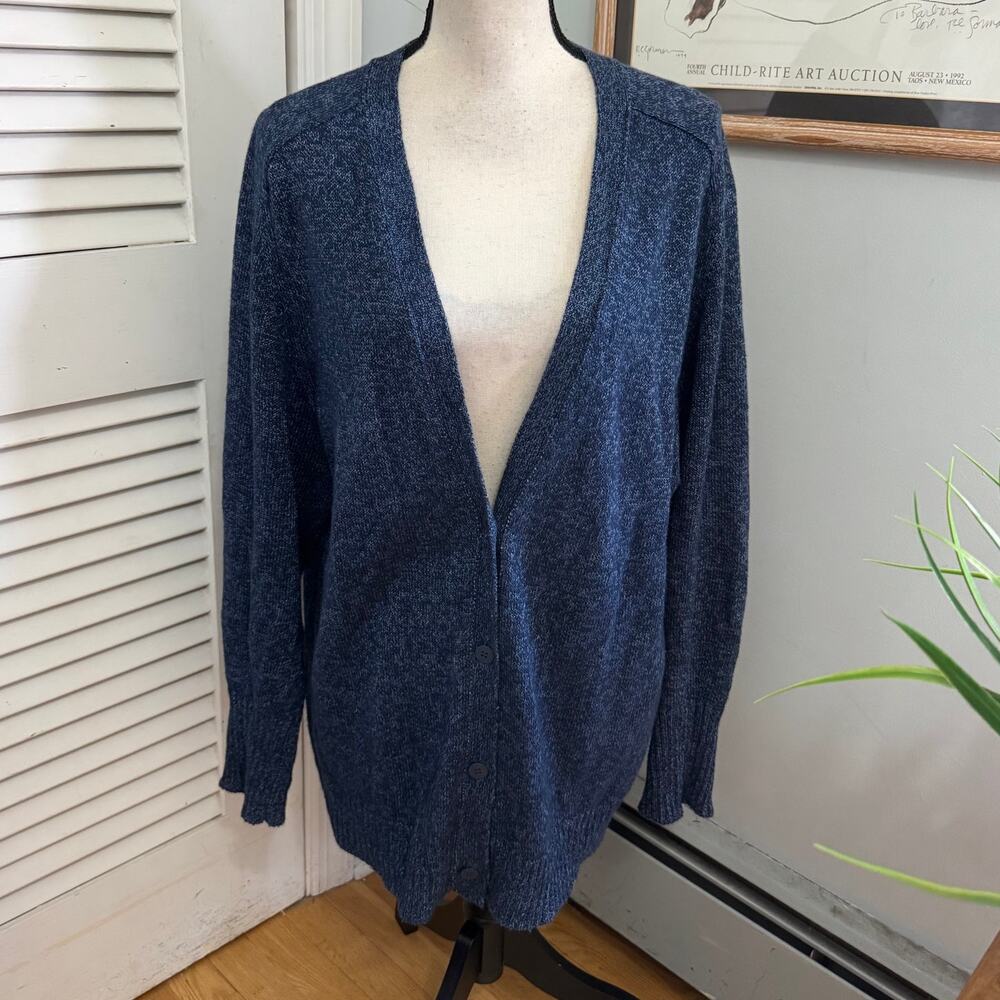 Brochu Walker Sweater Womens Medium Blue Christie Cardigan Linen Cotton Blend